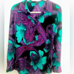 Ann Taylor Vibrant Paisley Blouse - Black, Purple, Teal